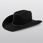 Chapeau fedora cowboy en feutre de laine noir RANGO, large bord vintage