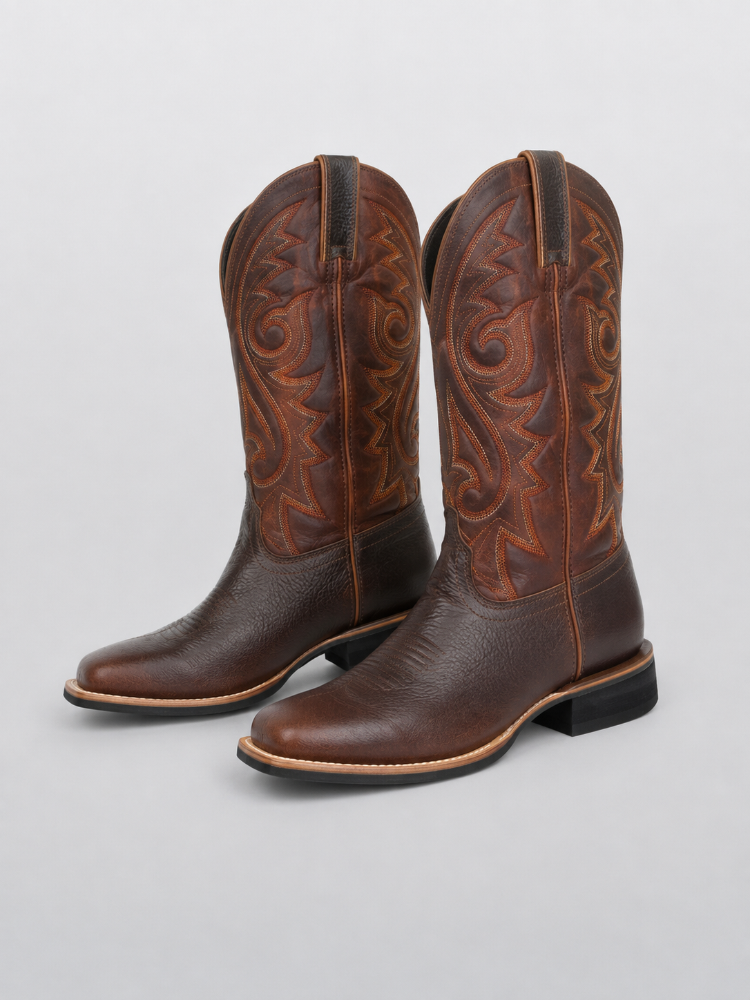 Bottes western homme mi-mollet marron ABILENE, bout carré et talon bas