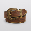 Ceinture western marron LAREDO, boucle gravée à motifs floraux