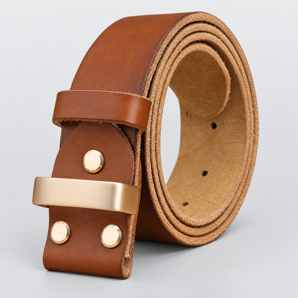 Ceinture en cuir marron LARAMIE, modèle sans boucle à œillets