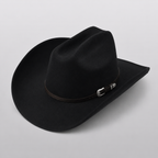 Chapeau cowboy western noir DAKOTA, grand bord et lanière en cuir