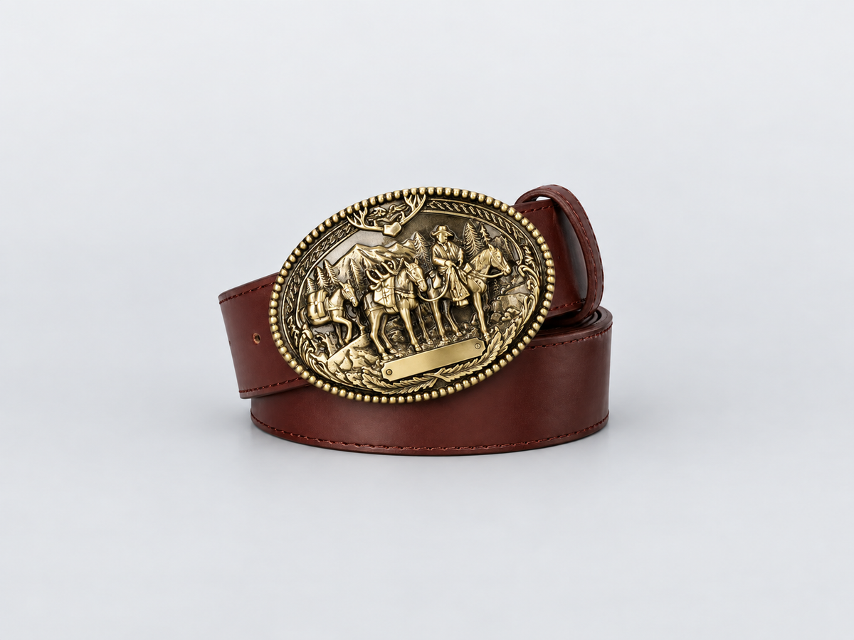 Ceinture western cowboy ARIZONA, boucle métallique cuivrée à motif western