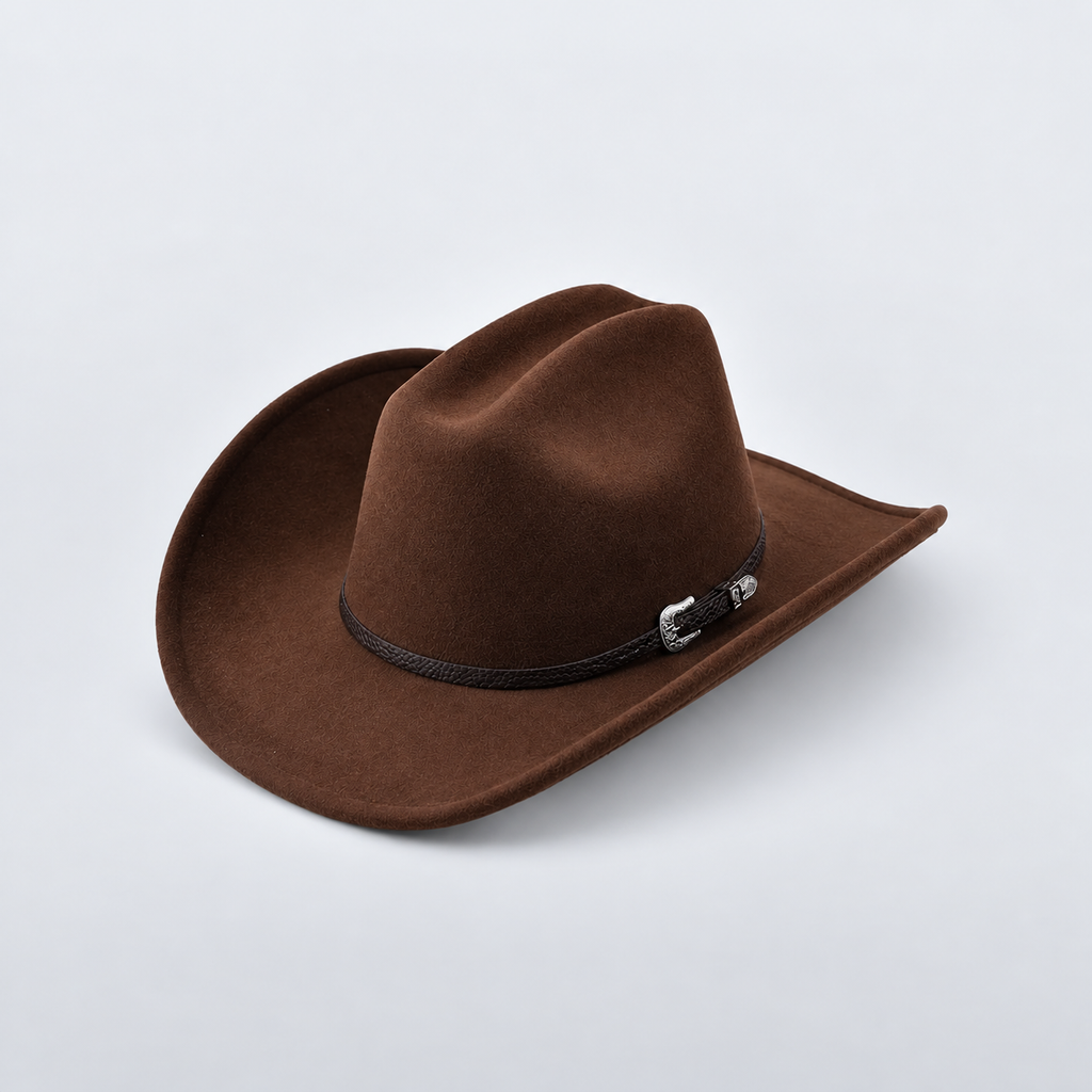 Chapeau cowboy occidental marron CODY, grand bord et détail en cuir