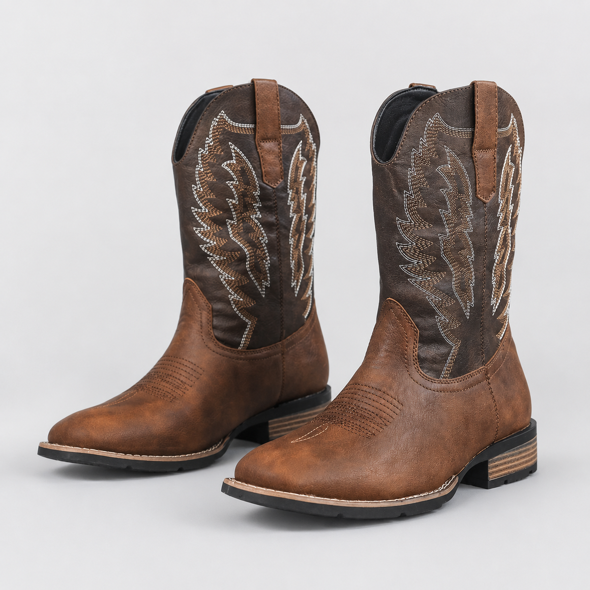 Bottes cowboy homme marron DENVER, bout carré et broderies contrastées