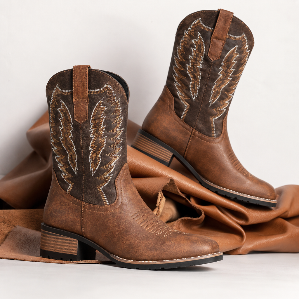 Bottes Cowboy Brodées Vintage Hommes Bout Carré DENVER