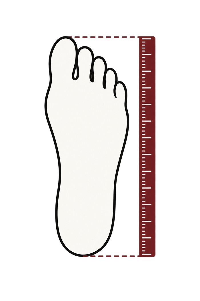 Mesure de la longueur du pied, talon placé contre un mur