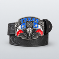 Ceinture western noire LONGHORN, boucle en métal à tête de longhorn