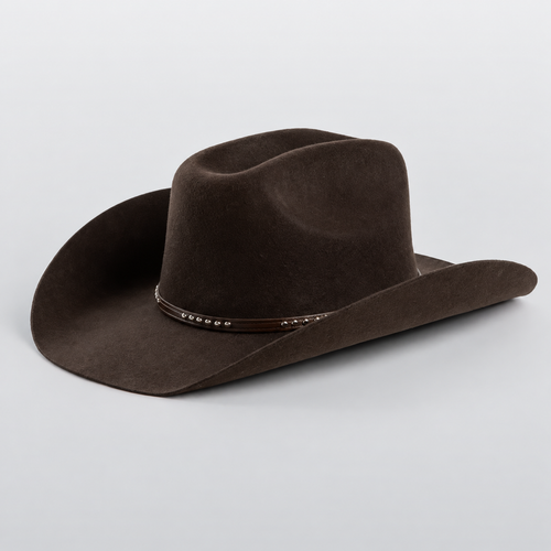 Chapeau cowboy en feutre de laine marron MONTANA, large bord et ceinture cloutée