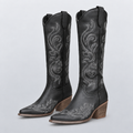 Bottes western femme noires PALOMA, broderies géométriques et bout pointu