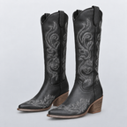 Bottes western femme noires PALOMA, broderies géométriques et bout pointu