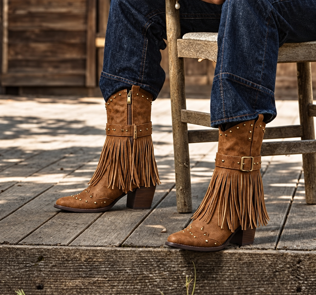 Bottes Western Femme Franges Mi-Mollet SAVANNAH