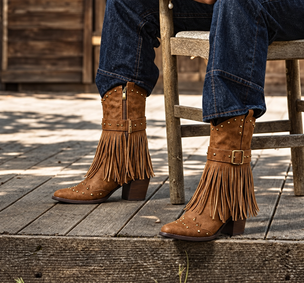 Bottes Western Femme Franges Mi-Mollet SAVANNAH