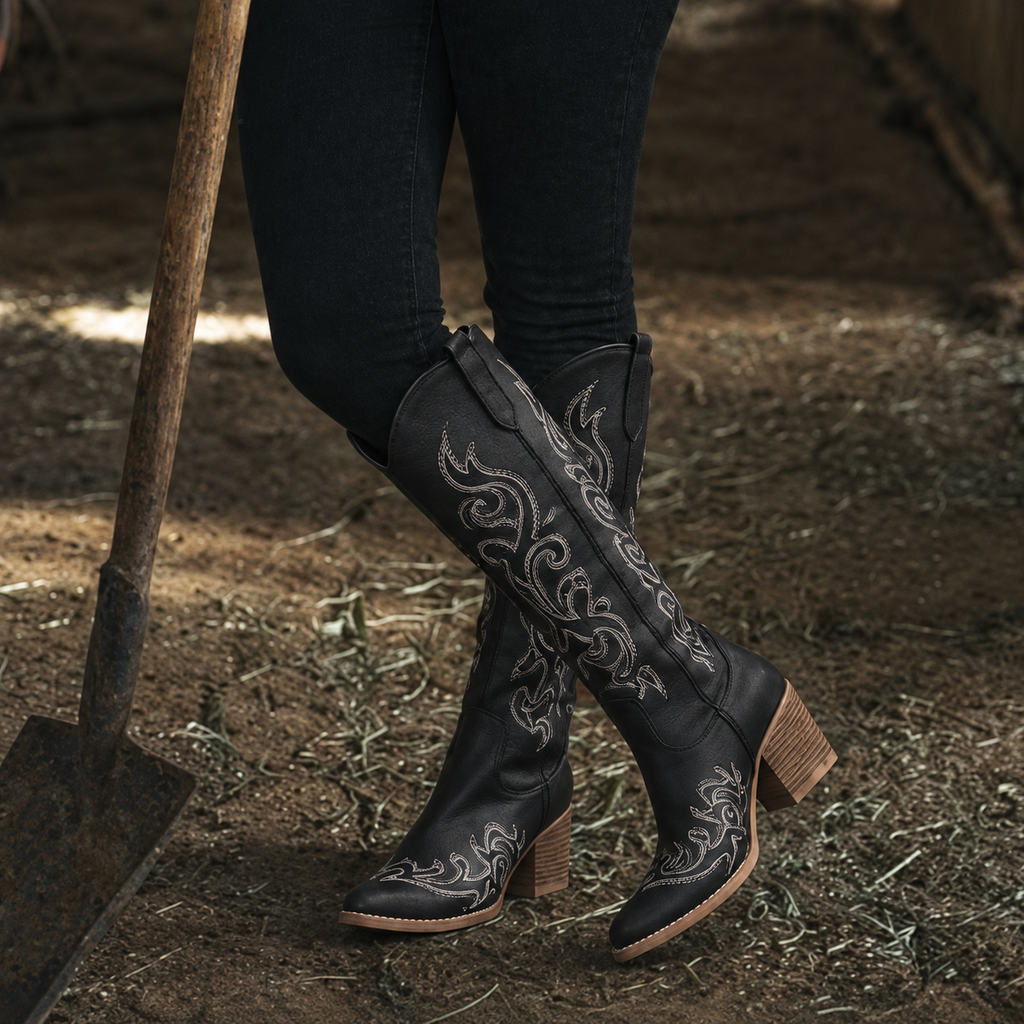 Bottes Western Femme Brodées Noires PALOMA