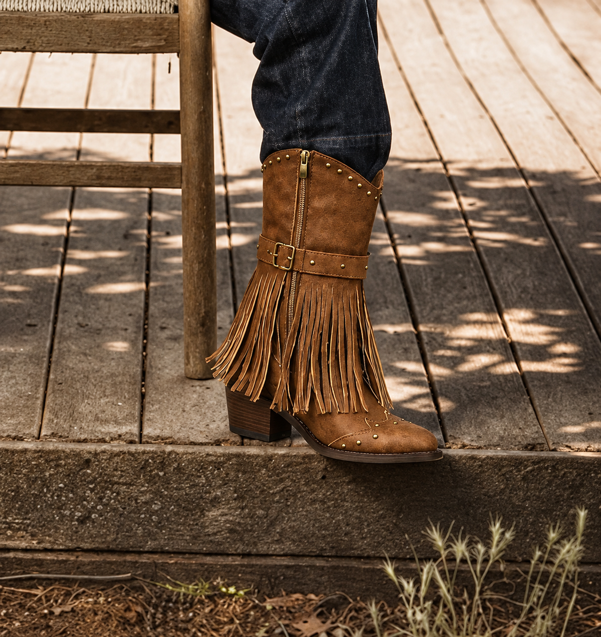 Bottes Western Femme Franges Mi-Mollet SAVANNAH